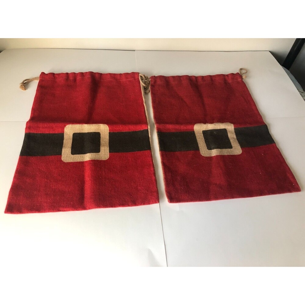 Santa Claus Jumbo Sized Heavy Duty Jute Gift Bags 23x17 (Set Of 2)